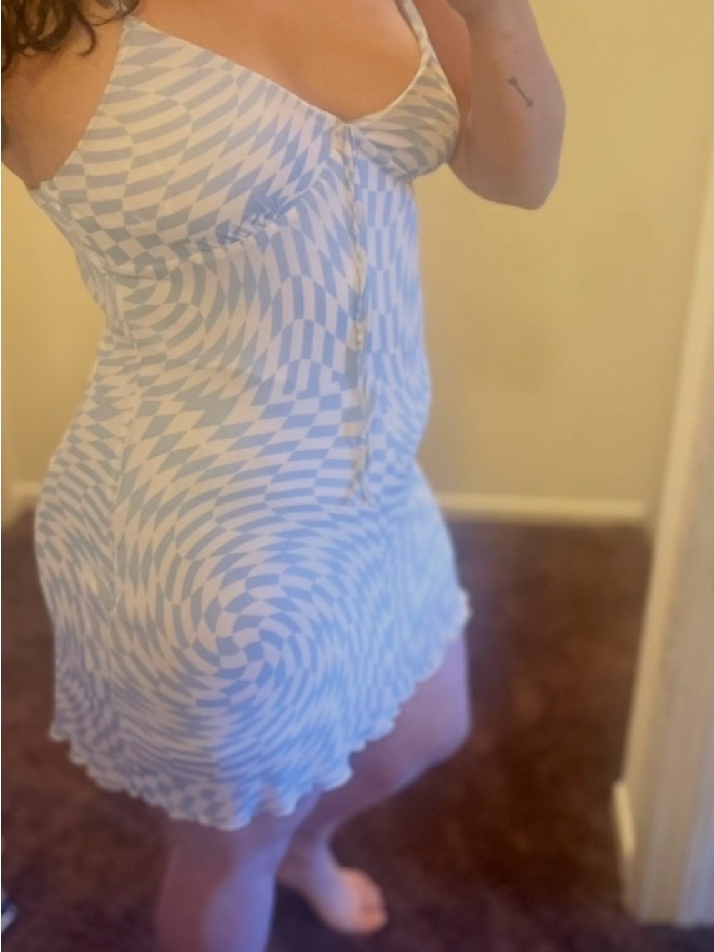 Blue & White Geometric Slip Dress